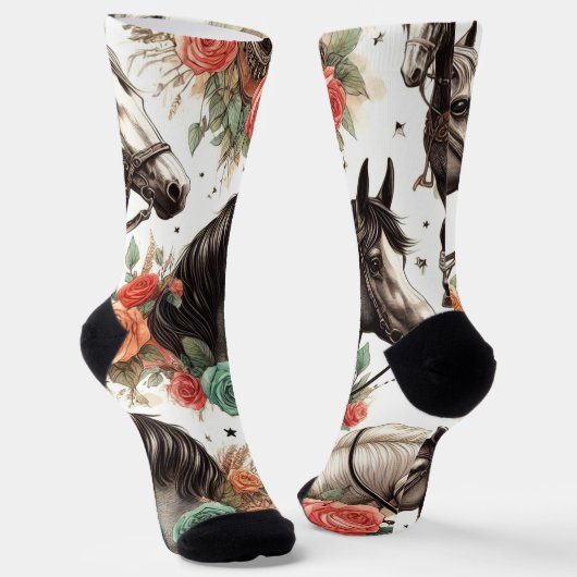 Vintage Aquarellfarbe Nahtlose Pferdemalerei Socken (Gewinkelt)