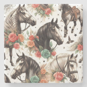 Vintage Aquarellfarbe Nahtlose Pferdemalerei Steinuntersetzer