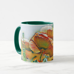 Vintage Aquarellfarbe Orangefarbene Mohn-Blume Tasse