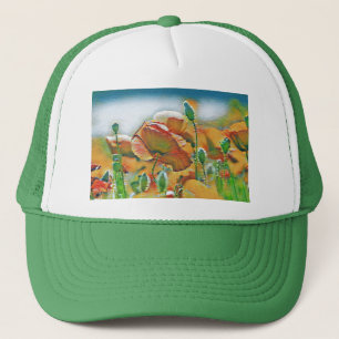 Vintage Aquarellfarbe Orangefarbene Mohn-Blume Truckerkappe
