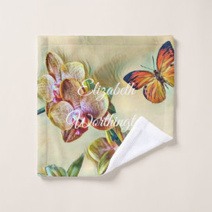 Vintage Aquarellfarbe Rosa Gelbe Orchideen Blume Waschlappen