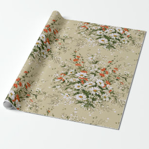 Vintage Aquarellfarbe Wildblume Daisy Bouquet Beig Geschenkpapier