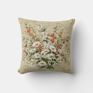 Vintage Aquarellfarbe Wildblume Daisy Bouquet Beig Kissen