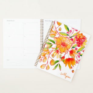 Vintage Aquarellfarben-Blume in Orange Personalisi Planer