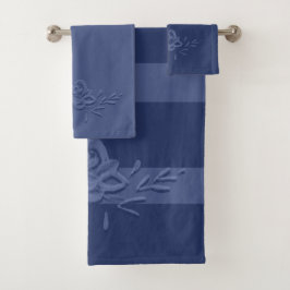 Vintage Aquarellfarben-Blume Tief Blau Badhandtuch Set