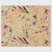 Vintage Aquarellfarben-Blume und Blätter Geschenkpapier (Flach)