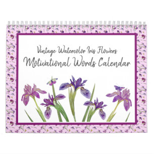 Vintage Aquarellfarben Iris-Blume Motivierend Wör Kalender