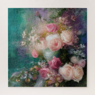 Vintage Aquarellfarben-Rose in allen Farben Puzzle