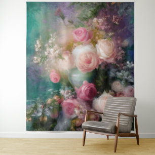 Vintage Aquarellfarben-Rose in allen Farben Wandteppich