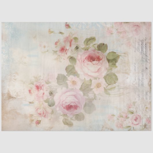 Vintage Aquarellfärbung Französische Rose ephemere Seidenpapier (Vorderseite)