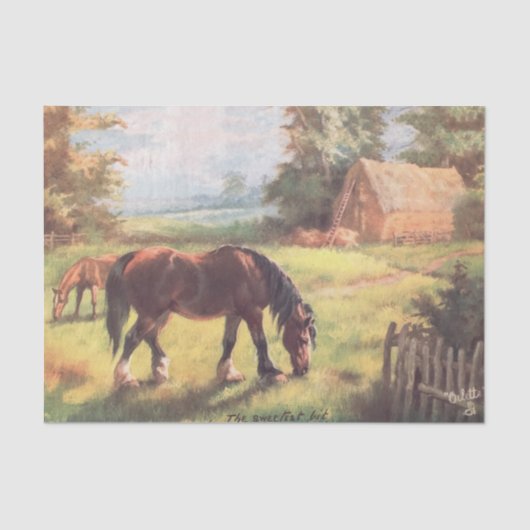 Vintage Aquarellfarm Pferde Western Seidenpapier (Vorderseite)