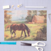 Vintage Aquarellfarm Pferde Western Seidenpapier (Handwerk)