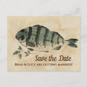 Vintage Aquarellfische Save the Date Postkarte