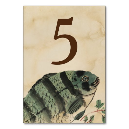 Vintage Aquarellfischerei Tischnummer (Vorderseite)