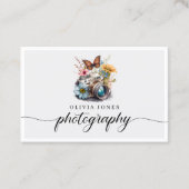 Vintage Aquarellkamera und Blume Fotografie Visitenkarte (Vorderseite)