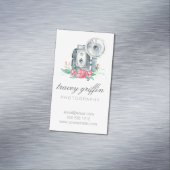 Vintage Aquarellkamera und Blume Magnetische Visitenkarte (Beispiel)