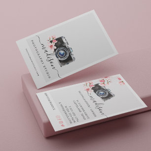 Vintage Aquarellkamera und Floralfotografie Visitenkarte