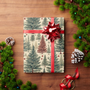 Vintage Aquarellkiefer Grüne Bäume Weihnachten Geschenkpapier