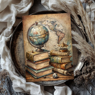 Vintage Aquarellkugel Alte Bücher Weltkarte Seidenpapier