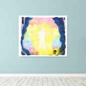 Vintage Aquarellmalengel und Regenbogen Leinwanddruck (Insitu (Holzboden))