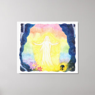 Vintage Aquarellmalengel und Regenbogen Leinwanddruck