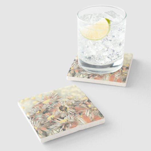 Vintage Aquarellmalerei Gelborange Blume Steinuntersetzer (Seitenansicht)