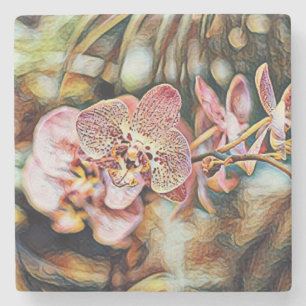 Vintage Aquarellmalerei Rosa Orchid-Blume Steinuntersetzer