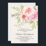 Vintage Aquarellmönche Einladung zum Geburtstag<br><div class="desc">Individuelle Einladung mit Aquarellpink und Blütenponies sowie anderen Blume und Blättern auf Elfenbeinhintergrund. Perfekte Einladung für Frühlings- und Gartenbau-Partys.</div>