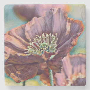 Vintage Aquarellrot Lila Mohnblumen Blume Steinuntersetzer