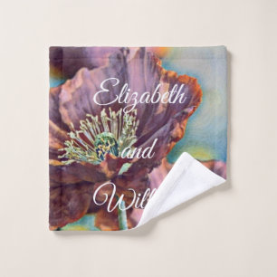 Vintage Aquarellrot Lila Mohnblumen Blume Waschlappen