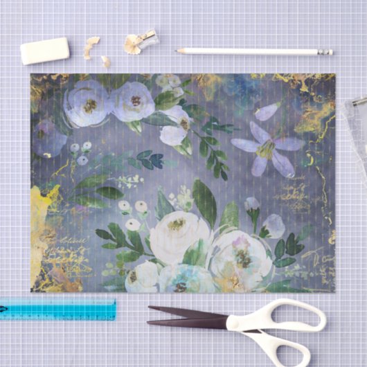 Vintage Aquarellschrift mit Blütenfarbe, Stahlgold Seidenpapier (Handwerk)