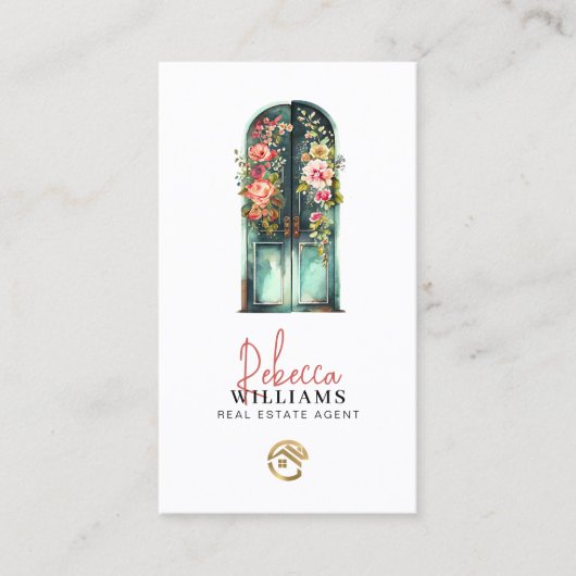 Vintage Aquarelltür Echter Anwesen Agent Visitenkarte (Vorderseite)