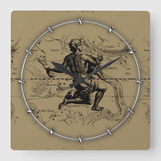 Vintage Aquarius Constellation by Hevelius 1690 Quadratische Wanduhr (Vorderseite)