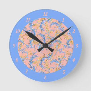Vintage Arabesque Pink Blue Pretty Swirl Pattern Runde Wanduhr