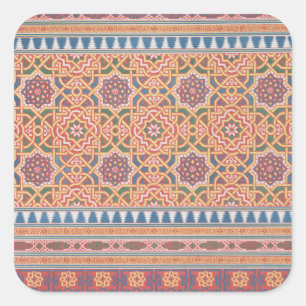 Vintage Arabesque Terrakotta Blau Lila Kunst Quadratischer Aufkleber