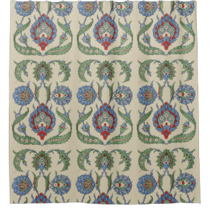 Vintage Arabisch Blau Rot Geometrischer Floraler K Duschvorhang
