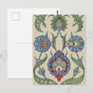 Vintage Arabisch Blau Rotes Geometrisches Florales Postkarte