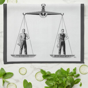 Vintage Arbeit gegen Management, Skala der Justiz Geschirrtuch