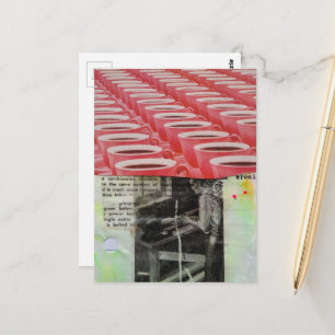 Vintage arbeitender Mann und Kaffee-Collage Postkarte
