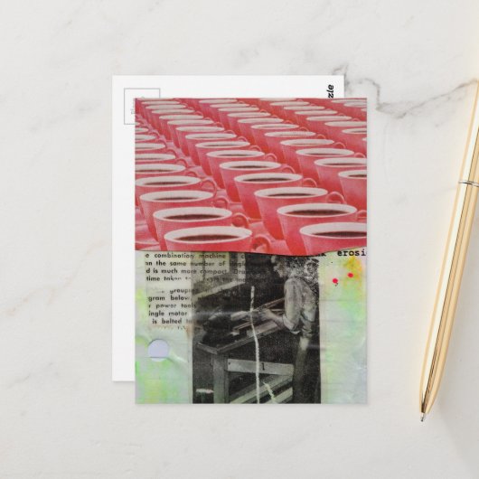 Vintage arbeitender Mann und Kaffee-Collage Postkarte (Vorderseite/Rückseite Beispiel)