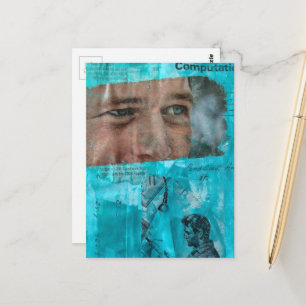 Vintage Arbeiter und Augäpfel auf Blau Postkarte