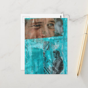 Vintage Arbeiter und Augen auf Blau Postkarte
