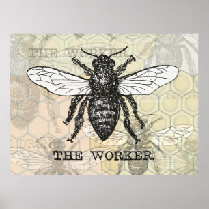 Vintage Arbeiterbiene-Illustration Poster