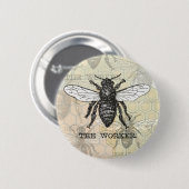 Vintage Arbeiterbiene Illustrationskunst Button (Vorne & Hinten)