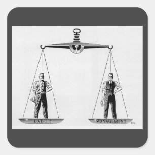 Vintage Arbeitskampf vs. Management, Waage der Ger Quadratischer Aufkleber