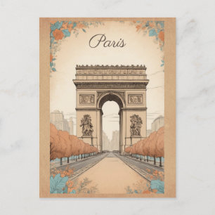 Vintage Arc de Triomphe Paris Frankreich Floral Re Postkarte