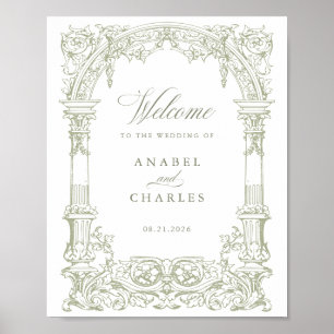 Vintage Arch Vines Frame Wedding Willkommen Poster