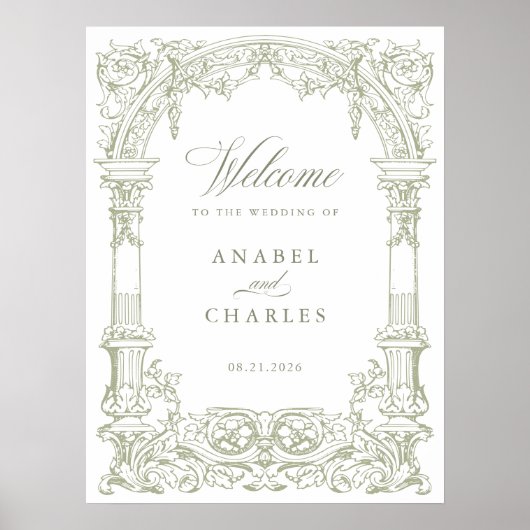 Vintage Arch Vines Frame Wedding Willkommen Poster (Vorne)