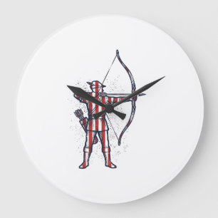 Vintage Archer Amerikanische Flagge Bogenschieß-Ja Große Wanduhr