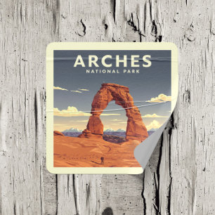 Vintage Arches Nationalpark Quadratischer Aufkleber